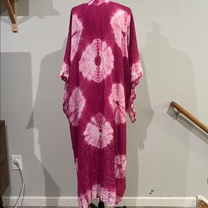 Free people pink tie dye kimono duster beach coverup